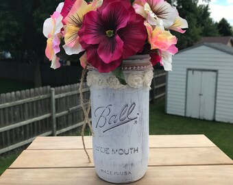Floral Centerpiece Table Decoration Shelf Sitter Shabby Chic Mason Jar