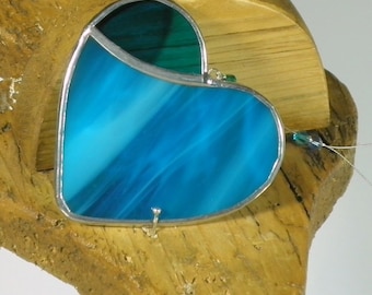 Small Blue Stained glass Heart Suncatcher & Window ornament