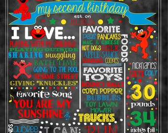 Elmo Birthday Stat "Chalkboard"(digital poster) BOY OR GIRL Colors