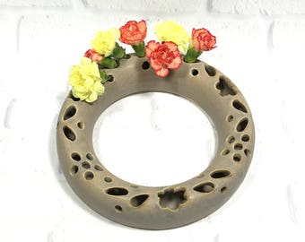 Ceramic Flower Ring - Posy Flower Wreath - Tabletop Decor - Centerpiece - Pottery Flower wreath - Bud Vase - Pottery Ring for Small Flowers