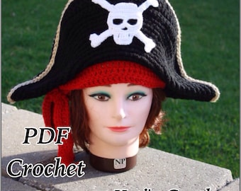 Crochet Pattern:Adult Pirate Hat,Pirate Hat Crochet Pattern,Crochet Hat Pattern,Pirate Costume Crochet Pattern,Halloween Costume,Pirate Hat