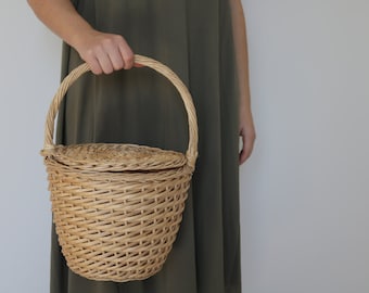 Jane Birkin Basket - medium, basket with a Lid, Round Wicker Basket, panier rond, Round Basket, Jane Birkin bag, Basket Purse.