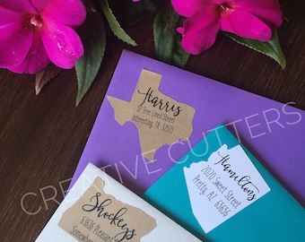 Address Labels - State Address Labels - Custom - Brown, White, Gold, Silver - Stickers - State Shapes - Personalized Return Address Labels