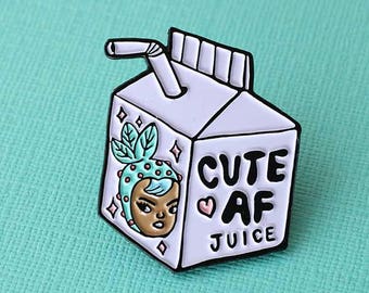 SALE* Cute AF Juice Enamel Pin // Mel Stringer Collab, cute girl pin, juice box pin badge, pingame // EP188
