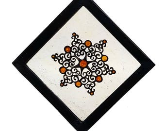 Stained Glass window, Christmas, Symbols and Icons series, Leaded, Kiln Fired, Ready to Hang, 130x130mm (5x5 inch), Hand painted