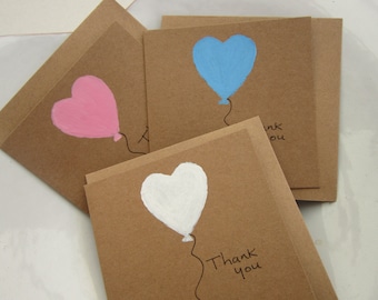 Hand painted, Set of 4, kids thank you cards, hen thank you, wedding thank you, thank you cards, thank you cards pack, heart cards