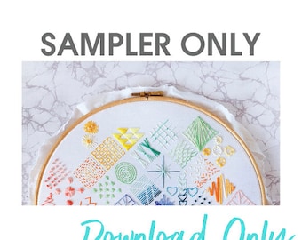 Beginners Embroidery SAMPLER ONLY - Embroidery How To - Simple Embroidery Sampler Guide - Learn to Embroider - DIY - Downloadable - Digital