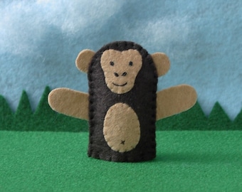 Chimpanzee Monkey Finger Puppet - African Chimp Puppet - Safari Animal Finger Puppet - Felt Animal Puppet