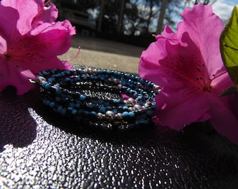 Blue, Black, & Steel Wrap-around Bracelet