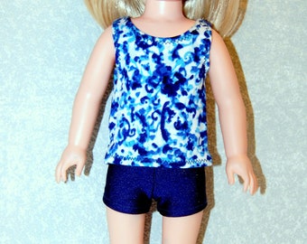 Blue Tank Top and shorts set handmade for 14.5 inch Wellie Wishers tkct1222 READY TO SHIP