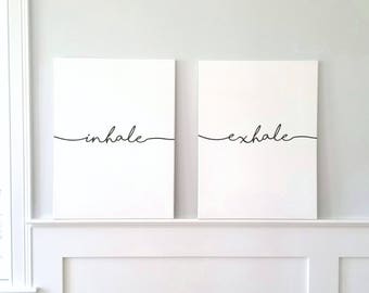 Inhale Exhale Wall Art | Minimalist Typography Art | Inhale Exhale Canvas Art | Yoga Decor | Finished Canvas Art
