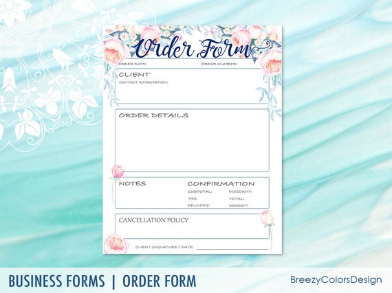 Flower Order Forms Template for Business Craft Show Handmade