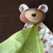 Security Blanket - Baby Bear - white and green flannel - Clearance