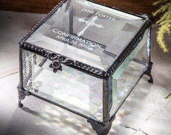 Confirmation Gift Keepsake Jewelry Box Personalized Gift for Confirmation Box Engraved Glass Box Religious Gift Christian Gift Box 326 EB221