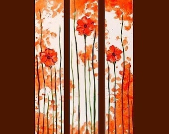 Orange Poppy Triptych Commission by Kristen Dougherty