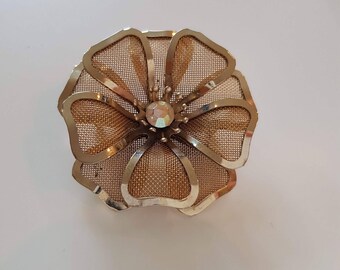 Vintage filigree brooch, aurora gold broach