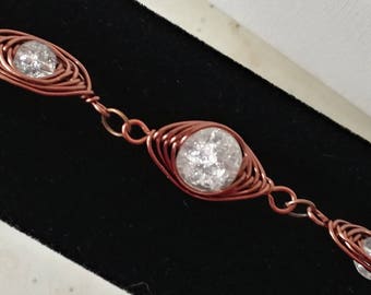 Copper Herringbone and Glass Bracelet