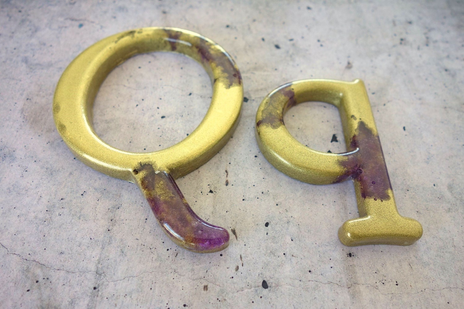 Decorative Letter Q Wall Decor. Handmade Resin Letter Gold