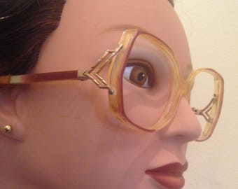 Vintage 1970s Mod Eyewear Gold Fancy Metal Arms Eyeglass Frames Made in France