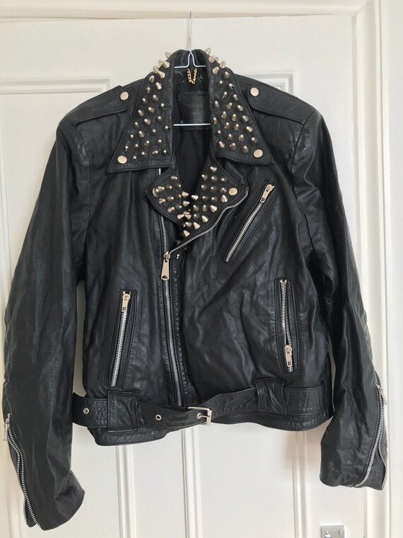 Vintage Leather Studded Biker Jacket Uk 8