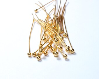 300 Pcs 35mm 24k Shiny Gold Ball Head Pin , Bead Head Pin Findings , Needle , DOM19