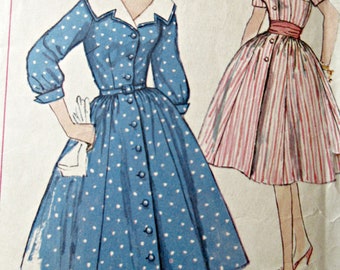 Vintage Simplicity 2906 Sewing Pattern, 1950s Dress Pattern, Full Skirted Dress, Slenderette, Bust 34, 1950s Sewing Pattern, Wide Collar