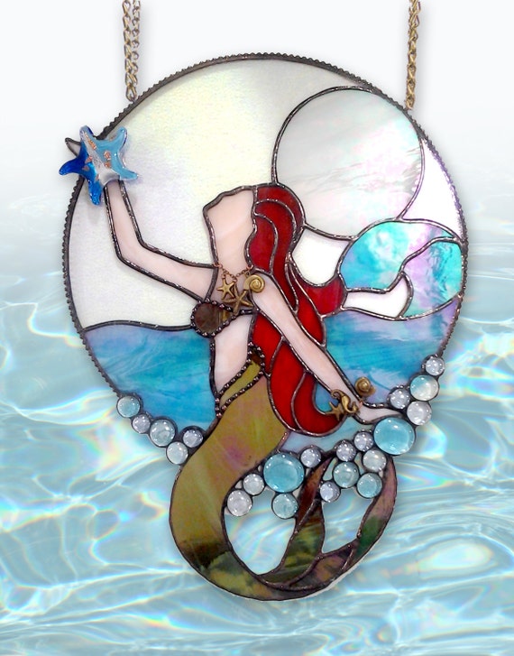 Stained Glass Mermaid Suncatcher Moonlight