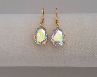 Vintage AB Crystal on Brass Leverbacks