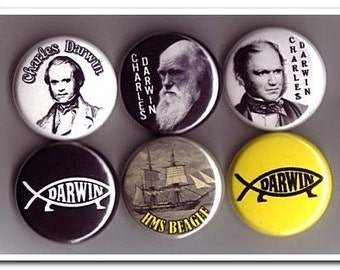CHARLES DARWIN buttons, pins, badges, naturalist, origin of species, hms beagle,