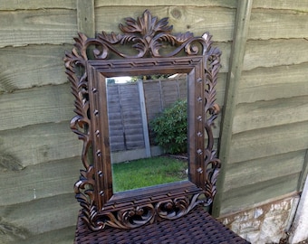 Vintage Gothic Mirror, Gothic Mirror, Decorative Gothic Mirror, Carved Gothic Mirror, Framed Mirror, Black Frame Mirror, Carved Frame Mirror