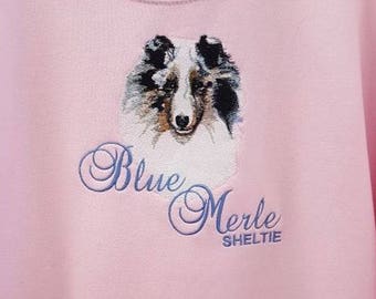 Sheltie, Shetland Sheepdog, Blue Merle, Embroidered Hooded Sweatshirt