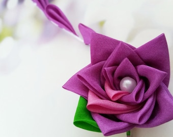 Purple Plum Rose Silk Kanzashi Flower Hair Clip