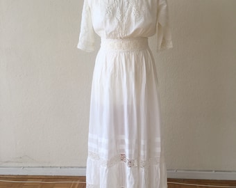 True Vintage Edwardian Dress 1910s Titanic Downton Abbey Wedding Dress Lace