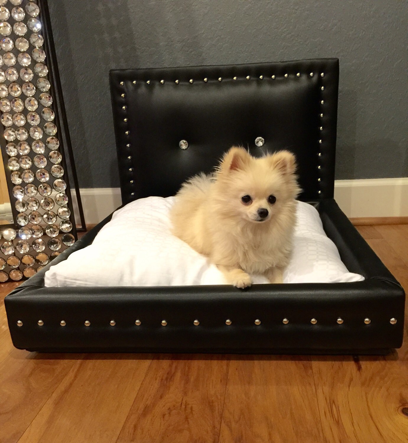 Black Dog Bed With Diamon Buttons