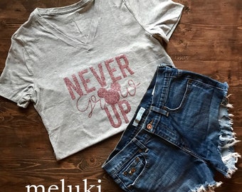 Rose Gold - Never Grow Up - Peter Pan - Mickey Mouse - Disney World - Disneyland - Disney Gifts - Glitter Shirt - Tank Top