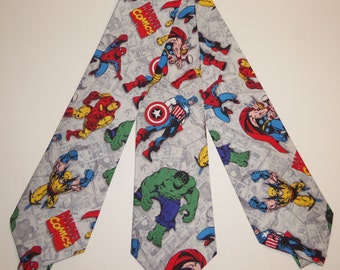 Marvel Comic Avenger's Inspired Adult Neckties Heroes on Grey Sketch Background