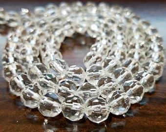 40 Clear Faceted Glass Beads 8MM round beads (H2418)