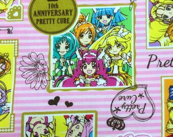 Half Yard- Happiness Charge Precure- anime series 10th Anniversary Fabric- Pink stripes- 100% Oxford Cotton- Japanese Fabric