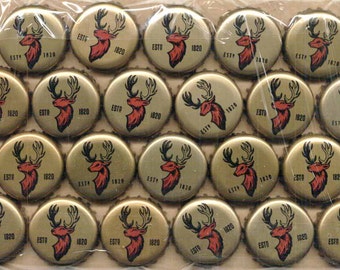 100 used, but undented, gold beer bottle caps from Canada elk reindeer
