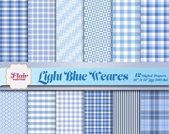 80% OFF LIGHT BLUE Weaves Digital Paper, Gingham, Plaid, Stripes, Color Blue, Pastels, Beach Blue, Sky Blue, Scrapbooking, Supplies