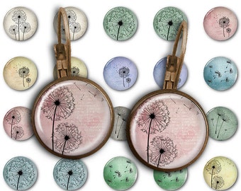 75% OFF SALE Dandelions - 18mm, 16mm, 14mm, 12mm, 10mm Circles Digital Collage Sheets E-002 Printable for Earring, Rings, Jewelry Making