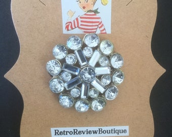 Vintage Starburst Silver and Rhinestone Brooch