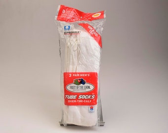 Package Vintage Mens 80s Fruit of the Loom Tube Socks Over The Calf Sport Athletic Cotton 6-12 3 Pair NOS Deadstock