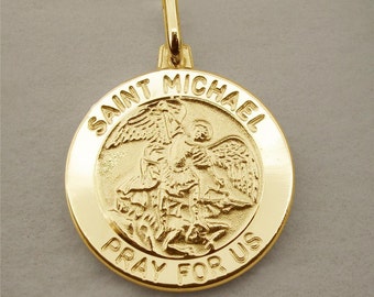 Gold Plated St Michael Patron Saint of Police Officers & Military Personnel Pendant Medal + Chain Option - Personalised Religious Jewellery