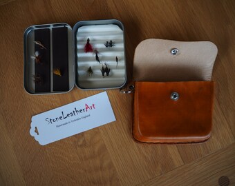 Metal Fly box with leather case