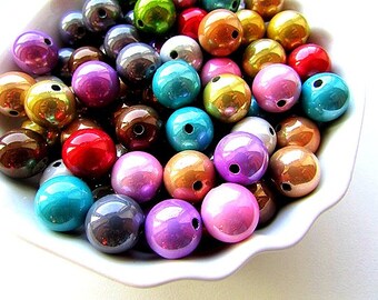 20pcs Multi Color Shiny Acrylic Plastic Beads 12mm Assorted Bright Lustre Beads Round Shiny Beads Craft Supplies Jewelry making