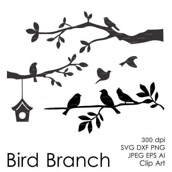 Bird Branch Cut File eps svg dxf ai jpg png Silhouettes