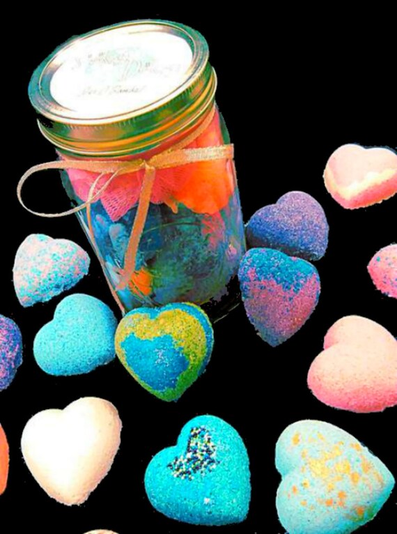 BATH BOMBS 10 pack plus Mason Jar and Bath Pouf Gift Set 2oz