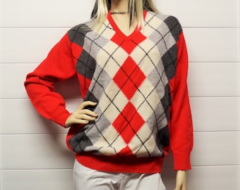 Vintage Lyle & Scott LAMBSWOOL Argyle Sweater Scottland Sz Small-Medium