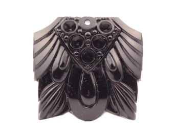 38mm Czech vintage classic Art Deco jet black glass necklace pendant elemen